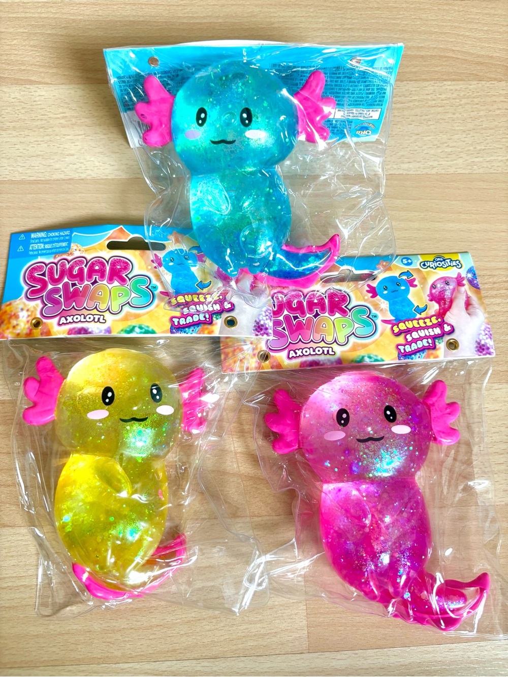 ORB Sugar Swaps Axolotl Squishy Squeeze Toys | Set of 3 Blue Pink Yellow *NEW*